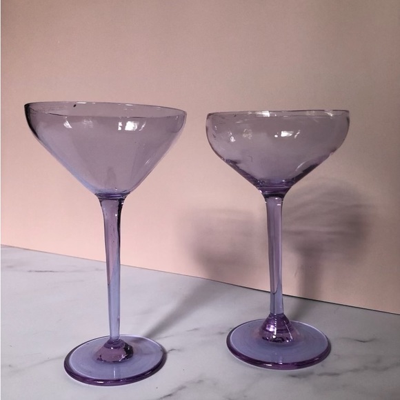 Other - Hand Blown Glass Purple Martini Glasses Set of 2